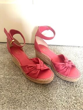 Franco Sarto -Women’s Coral/pink  Knot Espadrille Wedge Sandals with Ankle Strap
